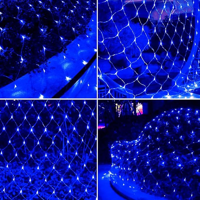 Net Light Christmas Lights Blue, 240LED Timer Tree Mesh Lights Outdoor Plug in Hanging String Lights for Xmas, Halloween, Garden, Walkway, Bushes Decor-9.8ft x 6.6ft(Blue)
