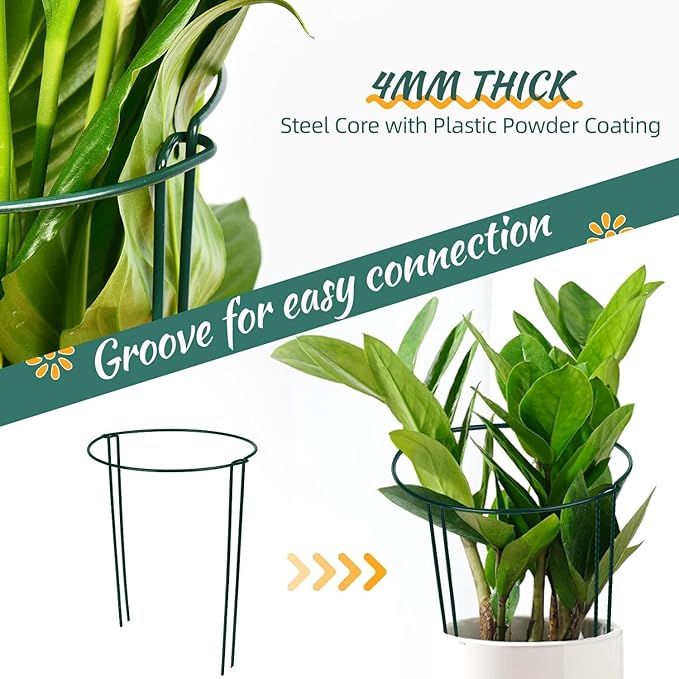 10 Pack Plant Support Stakes, 10" (W) x 16"(H) Half Round Heavy Duty Metal Garden Plant Cages for Outdoor Plants, Rust-Proof Durable Peony Cages and Supports with 10 Plant Clips and 20 Plant Ties