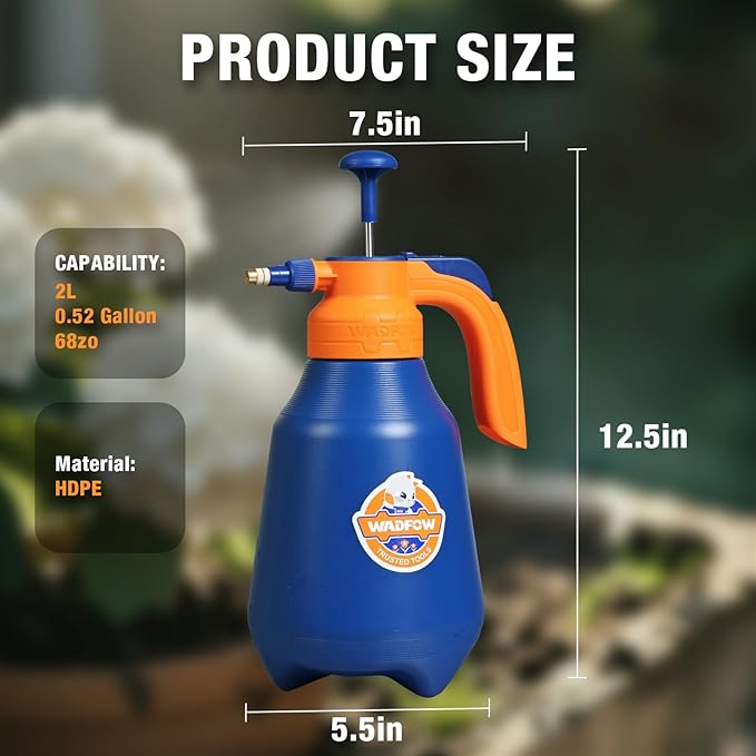 WRS1820T 0.52 Gallon Garden Pump Sprayer, 68oz Lawn & Garden Pressure Water Spray Bottle with Adjustable Nozzle, Lock-on Feature, 2L