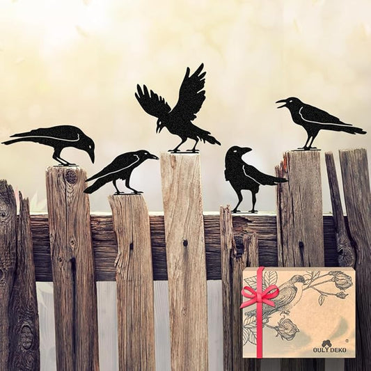 Raven Decor,Metal Birds Black Bird Crow Statue,Raven Statue Fence Topper Fake Crow,Crow Decor Garden Ornament Fence Topper Gothic Home,Crow Decor,Witchy Garden Decor,Halloween Decorations
