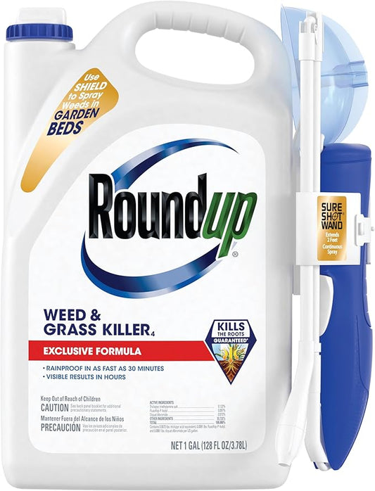 Roundup Weed & Grass Killer₄ with Sure Shot Wand, Use in and Around Flower Beds, Trees, and Driveways, 1 gal.