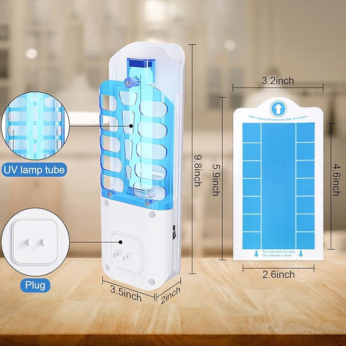 Fruit Fly Traps for Indoors Plug-in Gnat Traps for House Indoor Gnat Killer Indoor Fly Trap with UV Light Flying Insect Trap with 10 Sticky Glue Bug Catcher for Home Office