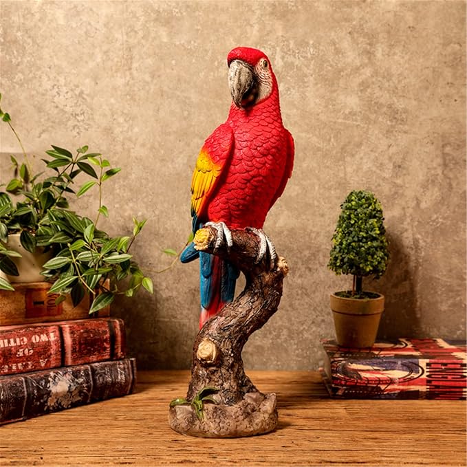 Macaw Parrot Tree Hugger Garden Statue, Resin Parrot Figurine - Lifelike Tropical Bird Sculpture for Patio Lawn Yard Home Desktop Decoration - Red