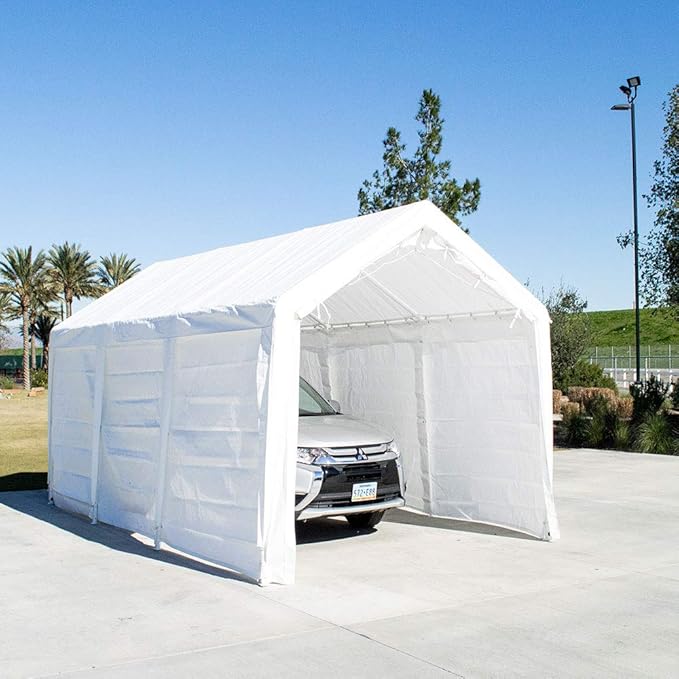 Impact 11' x 20' Portable Carport Garage, All Season Fully Enclosed Canopy with Window Sidewalls, Outdoor Party Tent with 8 Dressed Legs, White