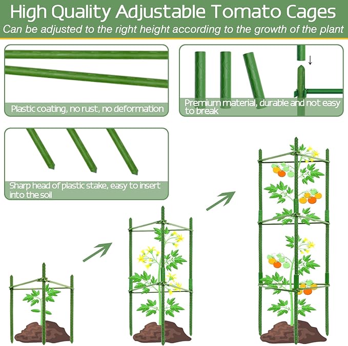 Halatool 2 Pack Tomato Cages for Garden,Up to 48in(4FT) Adjustable Tomato Cage,Garden Stakes Tomato Trellis for Pots,Tomato Plant Support for Raised Garden Bed&Climbing Vegetables Flowers(Green)