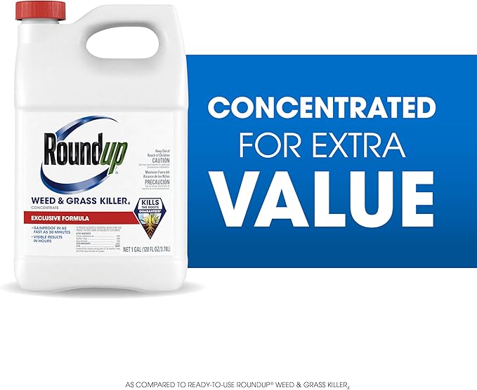 Roundup Weed & Grass Killer₄ Concentrate, Use in and Around Flower Beds, Walkways and Other Areas of Your Yard, 1 gal.