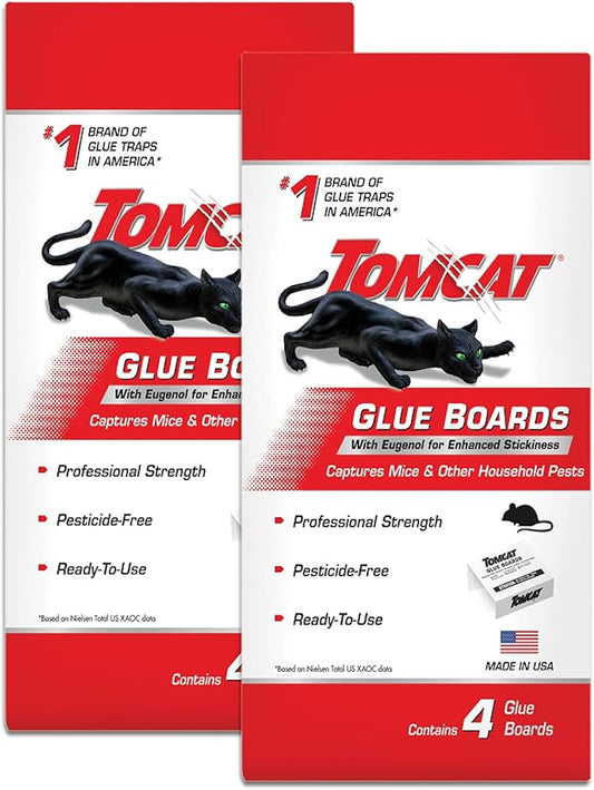 Tomcat Glue Boards with Eugenol for Enhanced Stickiness, 4 Per Box, 2-Pack