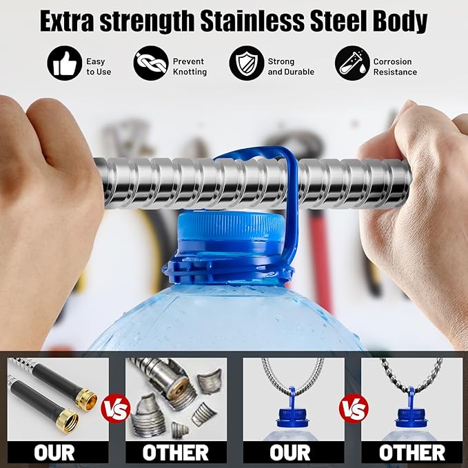 Short Garden Hose 3 ft, Male to Female Heavy Duty Stainless Steel Small Water Hose Extende Connector, Flexible No Kinks, Leakproof 3/4 in Fittings, Lightweight Metal Leader Hose,MBT3S Model