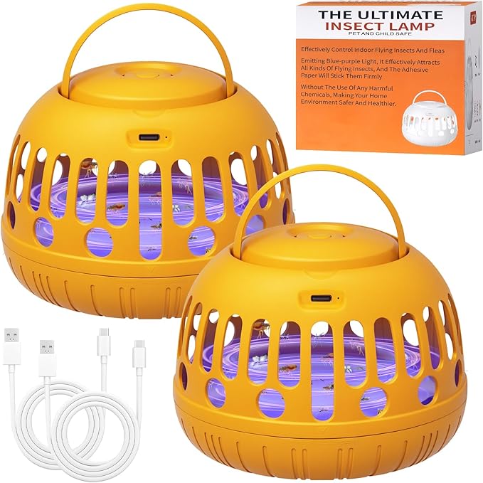 Gnat Trap Indoor, 360° Rechargeable UV Flying Insect Trap for Gnat Flies Housefly Flea, Fruit Fly Killer Trap, Flea Catchers for Inside Home with Sticker & Protective Cover, Friendly to Pets & Kids