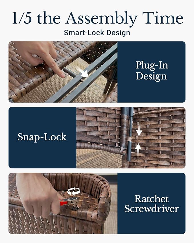 HILLGA Luxury Patio Furniture Set with 6-Inch Thick Cushions, High Back Outdoor Swivel Rocker Chairs and Ottoman, 5-Piece All Weather Conversation Set for Porch Deck Balcony Yard, Dark Grey (V3)