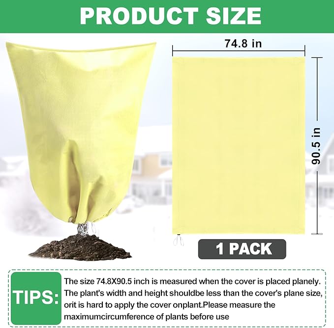 Plant Covers Freeze Protection with Zipper Drawstring, 74.8"X 90.5" Fig Tree Covers for Winter Cold Weather Large Frost Blankets for Outdoor Plants Shrub Trees Jacket Covers Bags for Winter