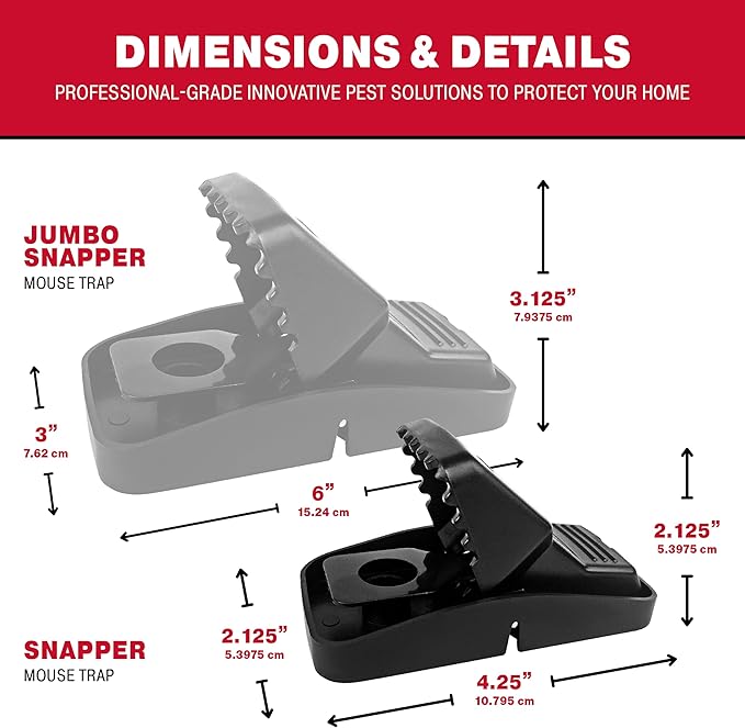 Catchmaster Snapper Mouse Traps 6-Pk, Mouse Traps Indoor for Home, Reusable Rodent Killer for House, Outdoor Critter Catcher, Eco Friendly Pest Control for Garage, Basement, & Kitchen