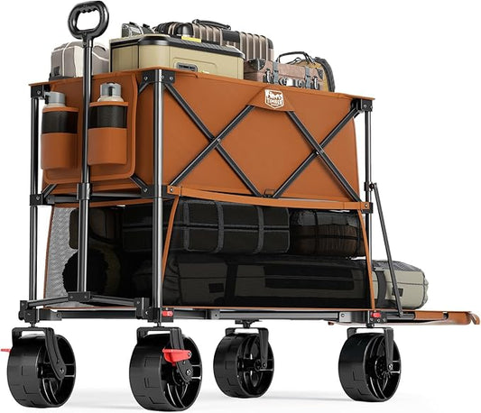 TIMBER RIDGE 400L Large Capacity Folding Double Decker Wagon with Brakes, 54" Extra Long Extender Wagon Cart, 450lbs Heavy Duty Collapsible Cart, All-Terrain Big Wheels for Camping, Sports, Shopping