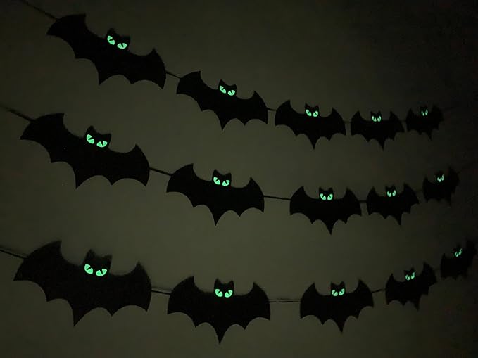 Halloween decorations - Glow Eyes Bats Banner for Halloween Bats Decor (Pre-Strung)