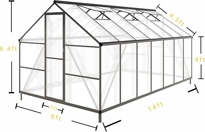 CQZY 8x14 FT Greenhouse for Outdoors,Walk-in Greenhouse for Outdoors,Dark Gray