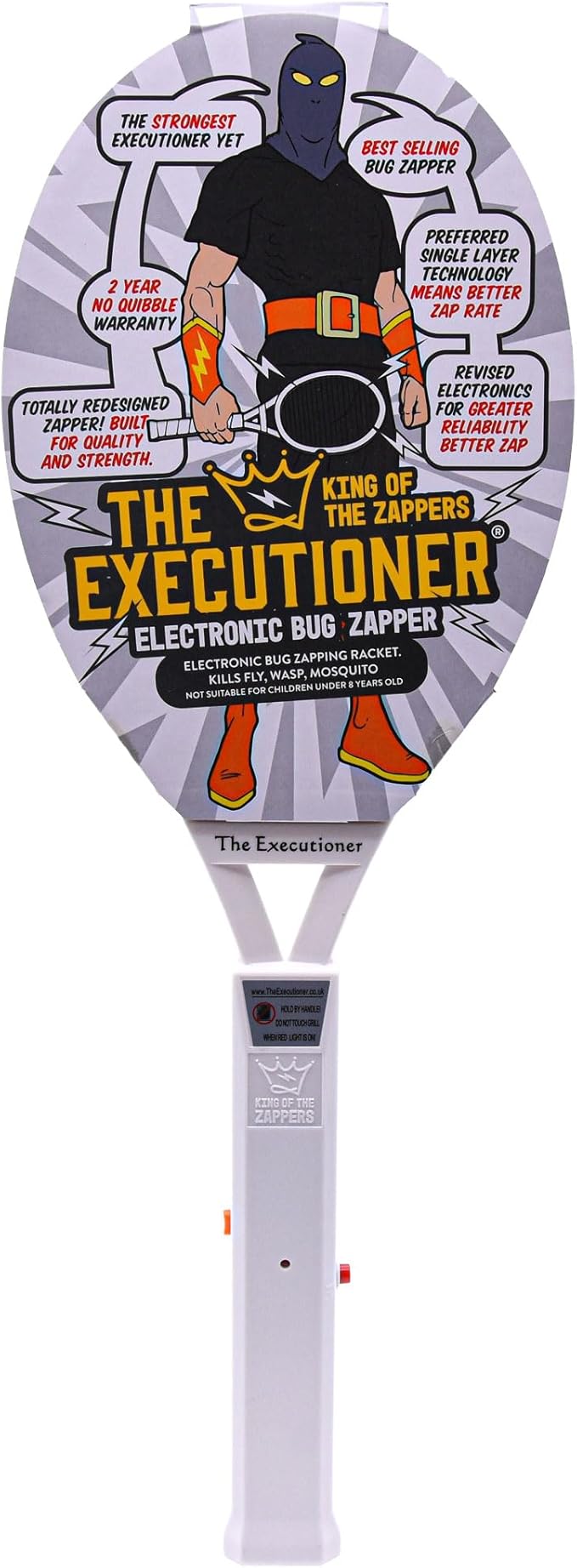 The Executioner Fly Zapper Mosquito, Wasp, Bug, Insect Killer Swatter Electric Fly Zapper Racket Single Layer for Efficient Zapping Indoor Outdoor (White)