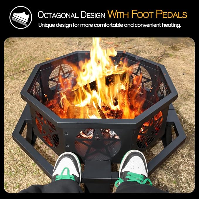 32 Inch Small Octagonal Fire Pit,Outdoor Wood Burning Fire Pits for Patio, Picnic,Bonfire,Heavy Duty Firepits for Outside Backyard Garden,Camping