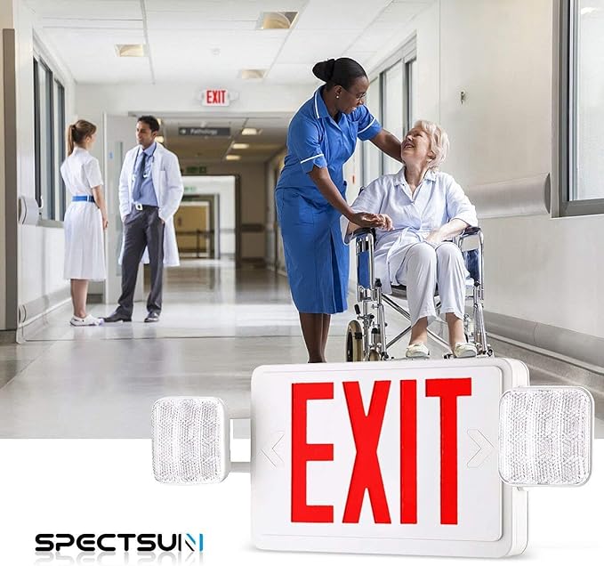 SPECTSUN 8 Packs Led Exit Emergency Light Combo with Battery Backup UL 924 Certified-US Standard Commercial Corded Emergency Exit Sign Lights for Home Power Failure,emergency lights for business/Home.