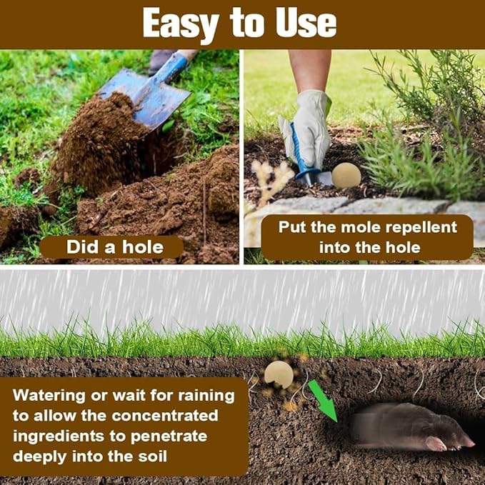 Mole Repellent Outdoors, Powerful Mole Repellant for Lawns, Vole Repellent, Gopher and Groundhog Repellant Outdoor, Mole Control, Safe for Lawn and Garden- 8P