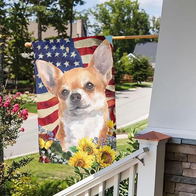 Chihuahua American Flag Patriotic Dog Garden Flag Welcome Party Outdoor Outside Decorations Picks Home House Garden Yard Decor 12x18 Inch