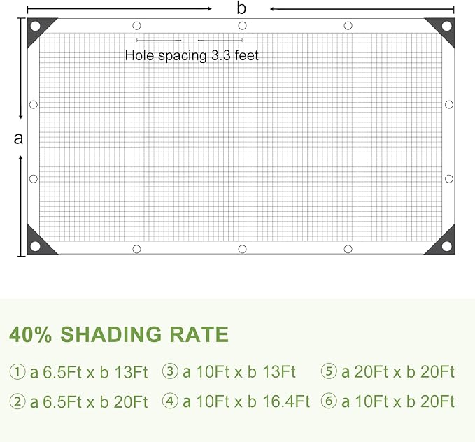 DGSL 40% Shade Cloth Greenhouse Shade Cover with Grommets - 10Ft x 16.4Ft Mesh Tarp for Pergola, Patio Plants, Chicken Coop, Garden, Outdoor, Backyard