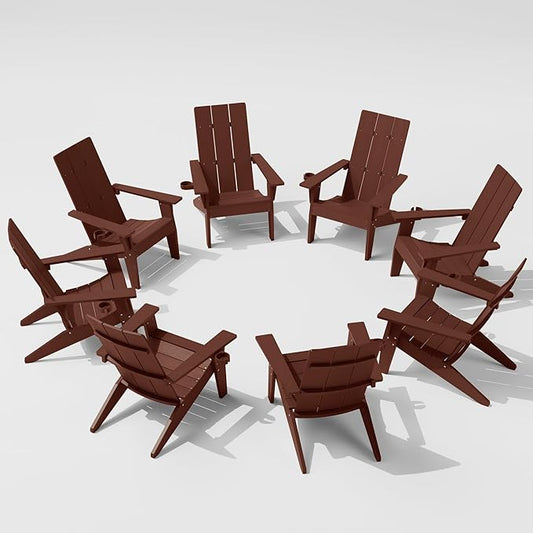 MXIMU Adirondack Chair Set of 8: Modern Adirondack Chairs Fire Pit Chairs Plastic Outdoor Chairs for Lawn Backyard Deck Garden Camping (Coffee)