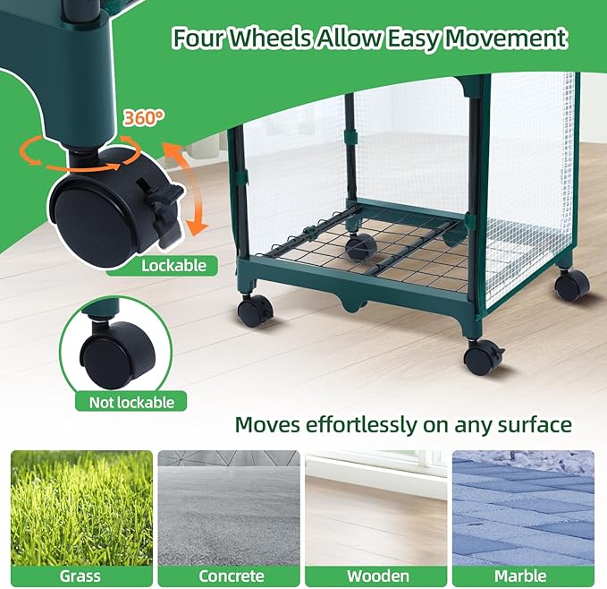 Ohuhu Mini Greenhouse for Indoor Outdoor, Small Plastic Plant Green House with Locking Wheels Portable Greenhouses with Durable Cover for Seedling,Ideal Gardening Gifts for Women Men White