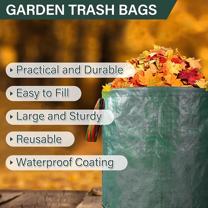2 Pack 132 Gallon Reusable Yard Waste Bags, Collapsible Heavy Duty Leaf Bags, Lawn and Leaf Garden Bags with 4 Handles, Camping Yard Recycling Bin for Debris Leaves Grass Clippings