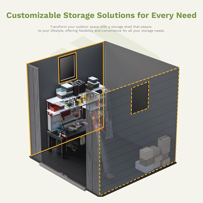 Patiowell 6 x 6 FT Plastic Outdoor Storage Shed with Floor, Resin Outside Tool Shed with Two Windows and Lockable Door for Garden, Backyard, Tool Storage Use, Easy to Install, Dark Grey