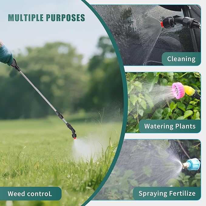 2 Gallon Battery Powered Sprayer, Electric Garden Sprayer, Backpack Sprayer with 3 Mist Nozzles & USB Rechargeable Handle & Retractable Wand & Adjustable Strap for Lawn, Garden, Yard (Green)