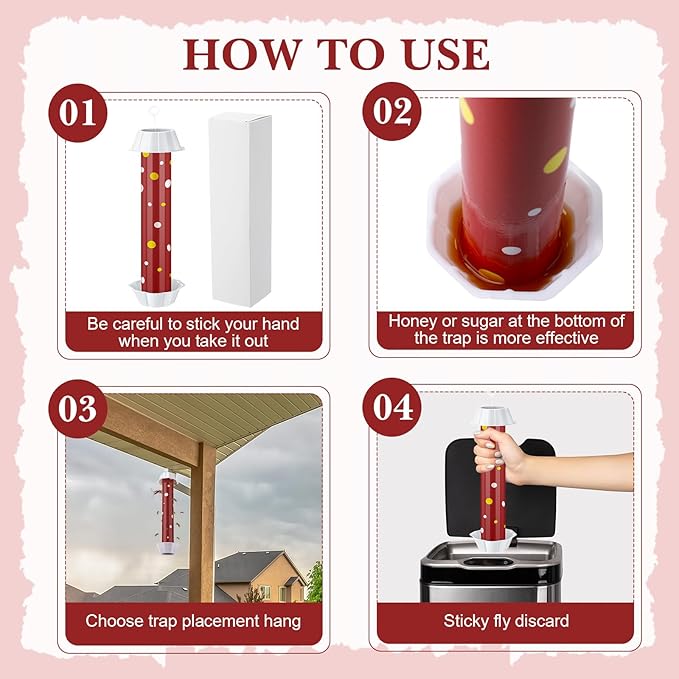 12 Pcs Sticky Fly Trap Fly Stick Indoor Outdoor Long Lasting Adhesive Fly Catcher with Hanging Hook for Wasps Gnats Bugs Insects Moths Fruit Flies Mosquitoes Spiders Fleas (Red, White)