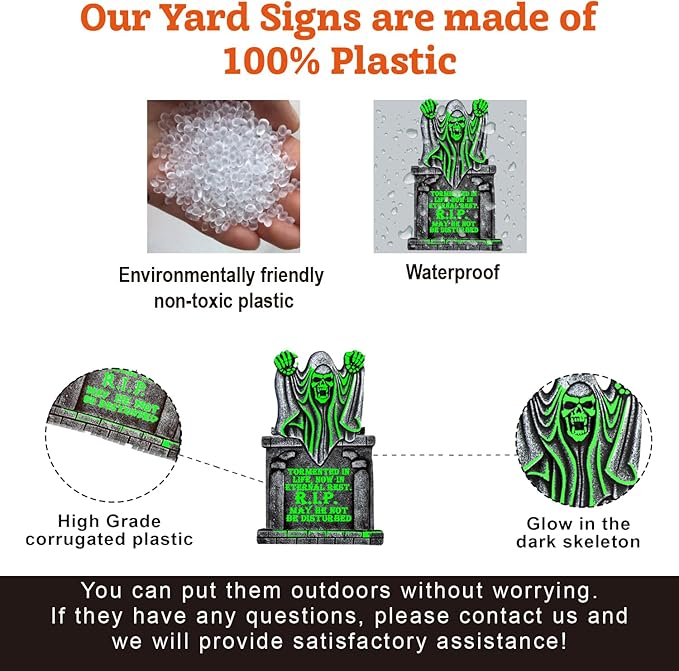 6Pcs Large Halloween Tombstones Yard Sign Graveyard Decor, 25"x16" Glowing Cemetery Props, Light Up Tombstones for Outdoor Halloween Displays, Reusable Weatherproof Gravestones for Grave Decorations