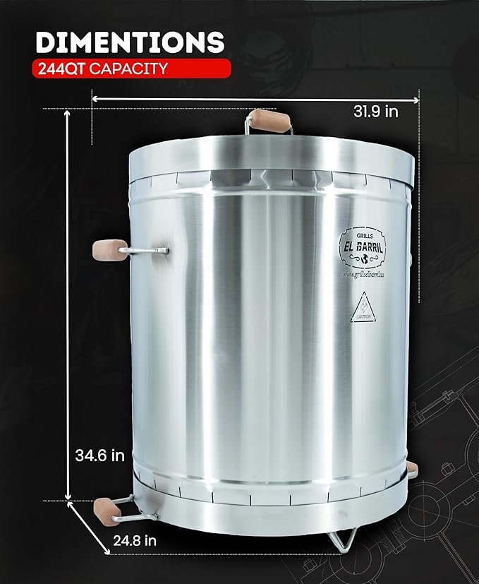 EL BARRIL 60lbs Grill & Smoker Barrel, Stainless Steel Charcoal Smoker Grill – Portable Outdoor Smokers with Even Heat Distribution & Grilling Accessories