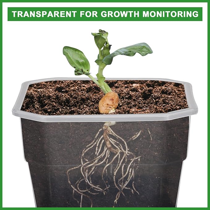 Aobiono 10 Packs 4 Inch Clear Nursery Pots with Reinforced Silicone Base for Easy Transplant, Reusable Seed Starter Seedling Small Plant Flower Pots with Drainage (Black, 10 Packs)