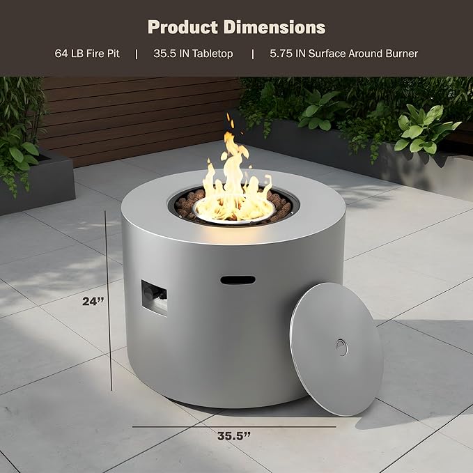 Kinger Home Loren 32-Inch Round Propane Fire Pit Table, Alloy Steel Outdoor Fire Pit with 50,000 BTUs, CSA Certified, Includes a Burner lid, Lava Rocks and Weatherproof Cover
