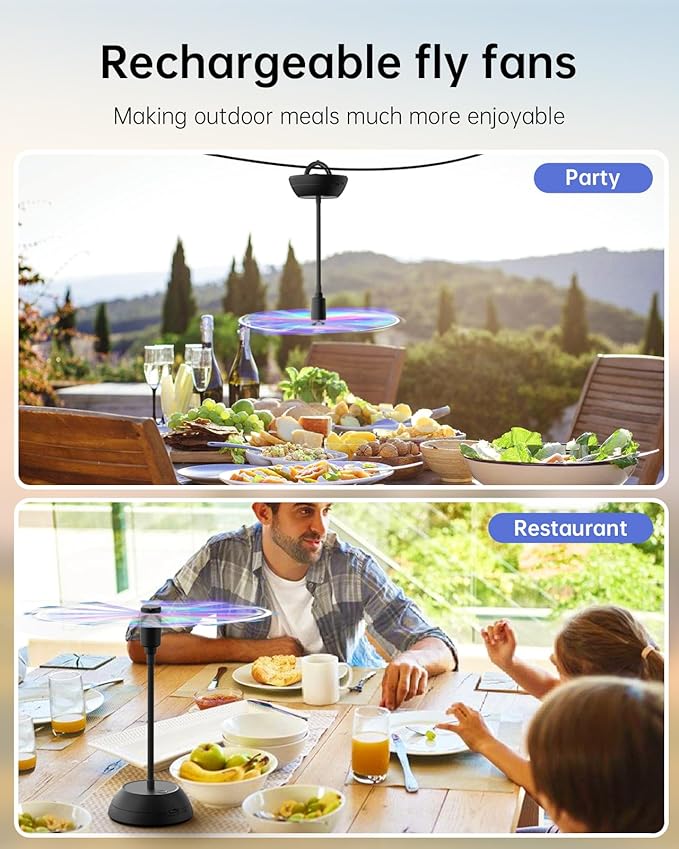 4PCS Food Fan for Table, 2000mAh Rechargeable Portable Tabletop Fans with Holographic Blades and 360° Goose-Neck, Table Food Spinner Quiet for Picnic, Home, Party, BBQ(Black)