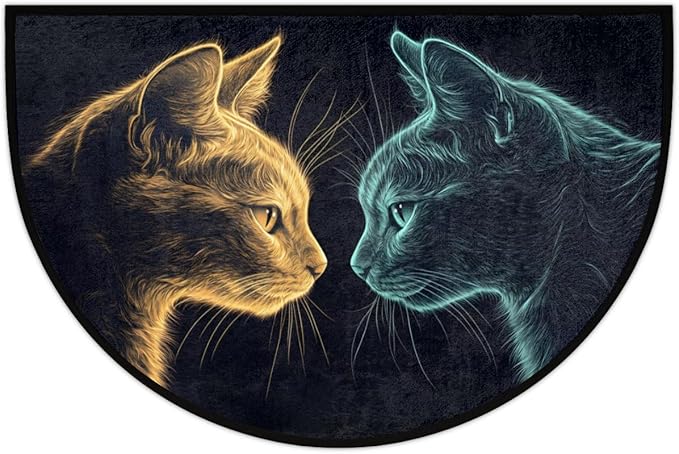 cfpolar Non-Slip Soft Half Round Door Mat, Cartoon Cat Animal Semicircle Mat for Indoor Entrance Garage Bath Living Room Patio 24 x 36 in