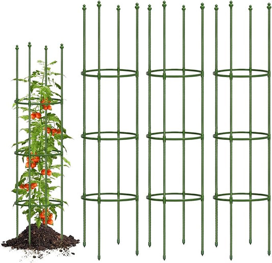 Breeze Touch 3 Pack Tomato Support Cages, Up to 59 Inch Adjustable Tomato Trellis for Garden & Pots, Garden Trellis for Climbing Plants Outdoor, Plant Trellis for Climbing Vegetables, Flowers, Beans