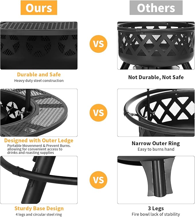 Hykolity 35 Inch Fire Pit with 2 Cooking Grate & Charcoal Pan, Outdoor Wood Burning BBQ Grill Firepit Bowl with Cover Lid, Steel Round Table for Backyard Bonfire Patio Picnic