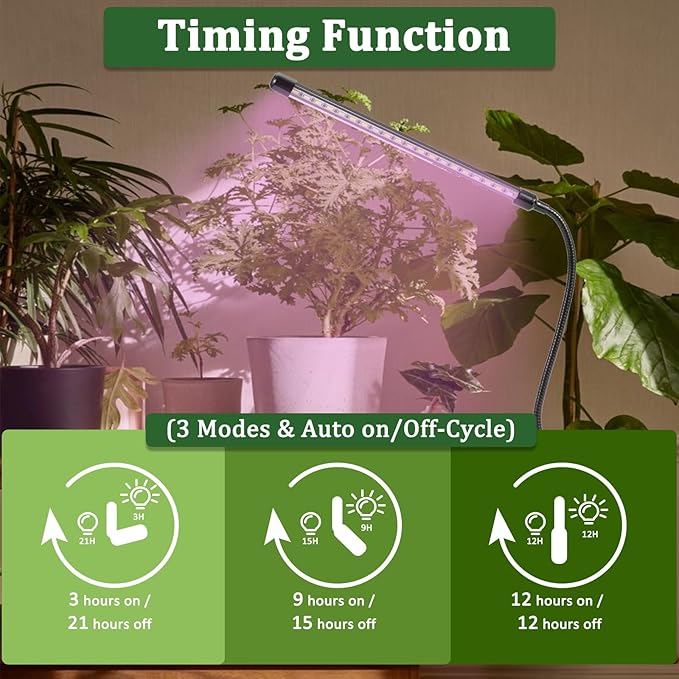 Grow Lights for Indoor Plants 20 LED, Indoor Plant Growing Lights Full Spectrum Auto ON Off with 3/9/12H Timer, Clip on PlantGrow Light Strips for Seed Starting 9 Dimmable Levels,2Packs