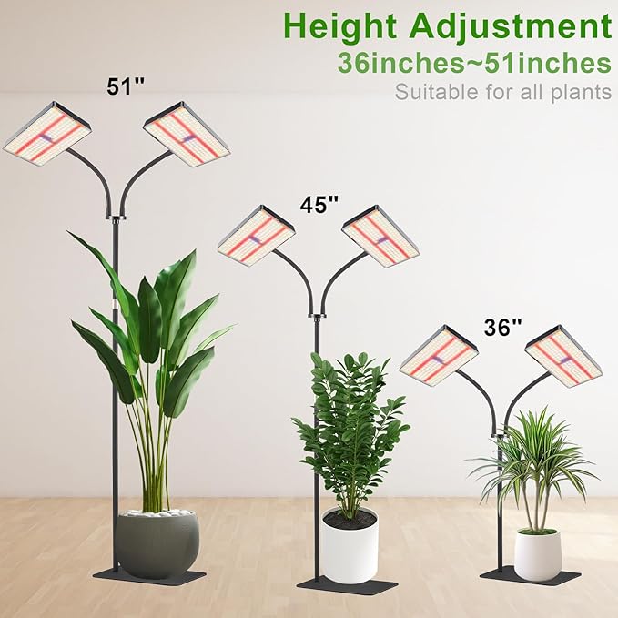 yadoker Grow Light for Indoor Plants,572 LEDs Full Spectrum Standing Plant Grow Light with 4/8/12H Timer,10-Level Brightness, 51" Adjustable,Flow Grow Lamp for Tall Large Indoor Plants