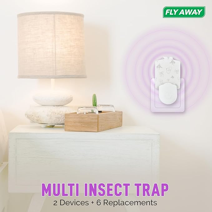 2 Pack UV Light Insect Trap with 6 Sticky Refills – Indoor Plug-in Bug Zapper for Fruit Flies, Gnats, Mosquitoes – Silent, Non-Toxic Pest Control – 395nm UV Light for Maximum Attraction