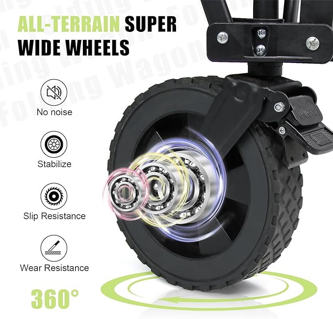 Wagons Carts Foldable Collapsible Wagon Utility Cart 300lbs 130L with Side Pocket and Brakes for Beach Garden Shopping Camping Sports