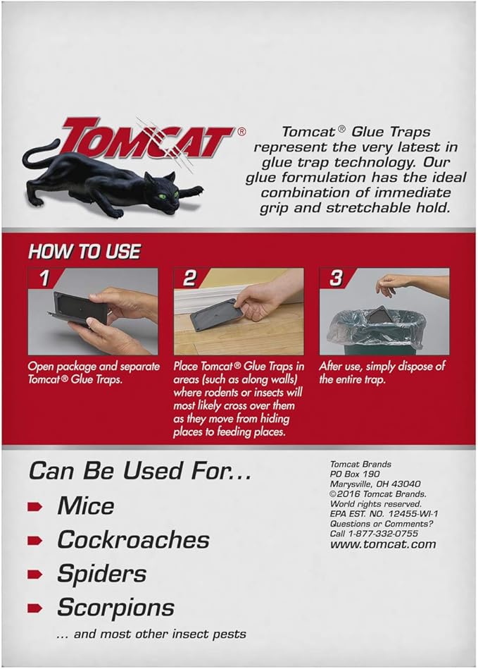 Tomcat Mouse Trap with Immediate Grip Glue for Mice, Cockroaches, Spiders, and Scorpions, Ready-To-Use, 4 Traps