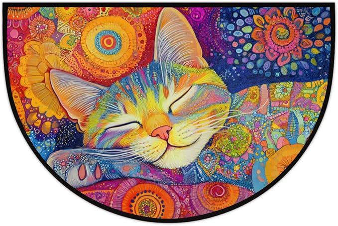 cfpolar Non-Slip Soft Half Round Door Mat, Colorful Nap Cat Semicircle Mat for Indoor Entrance Garage Bath Living Room Patio 24 x 36 in