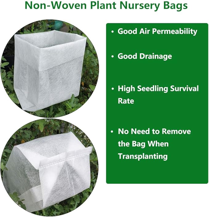 Belit 100 Pcs Nursery Grow Bags, Non-Woven Plants Pots Container for Starting Deep Rooted Plants Vegetable, Flower, Seedling Tree (7.5"x13.5")