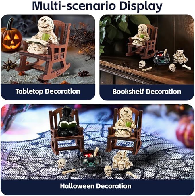 Halloween Miniature Mummy Desk Figurine,Gothic Horror Resin Mummy Decor,for Bookshelf Decor,Desk Trinkets,Collectible,Party Gifts