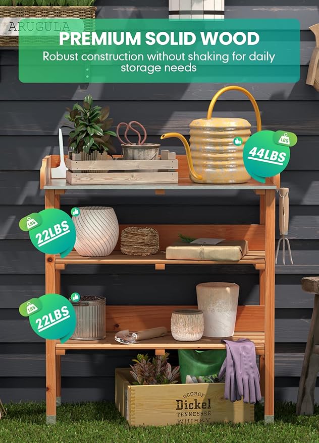 ARNOT Potting Bench,Outdoor Potting Bench Table with Sink and Storage Shelves, Wooden Garden Workstation for Gardening Tools, Planting, and Repotting – Natural Fir Wood (30" x 14.5" x 35")