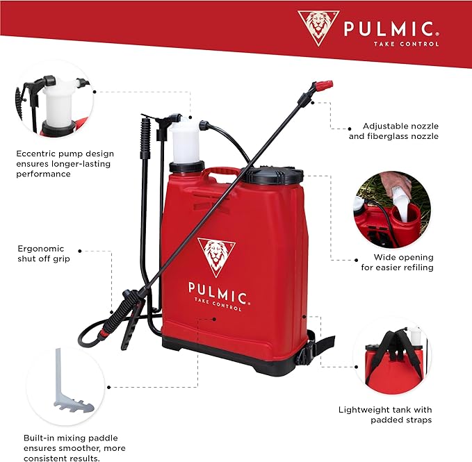PULMIC Raptor 16 Professional Backpack Sprayer, Lawn and Garden Sprayer, Padded Shoulder Strap for Pests & Weeds, Watering, and Spraying Plants, Manual Pump with Lower Wear, 4 Gallon Backpack Sprayer
