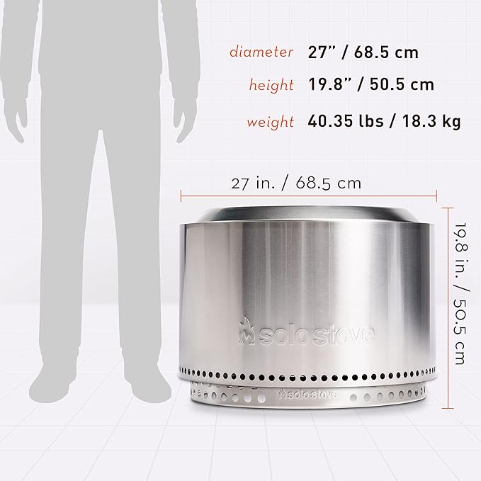 Solo Stove Yukon 27 Inch Smokeless Fire Pit with Removable Ash Pan - Wood Burning Portable Stainless Steel Outdoor Fireplace, Stainless Steel, Ideal for 6 or More People, 38 lbs